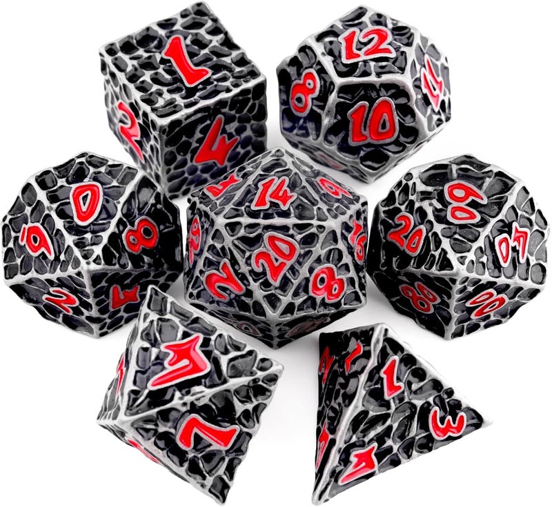 Haxtec DND Dice Set Metal Dice Compatible with Dungeons and Dragons D&D Gift TTRPG Antique Iron Red Polyhedral Dice - Image 1